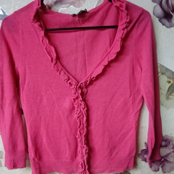 LOFT Pink Ruffled Cardigan - Picture 3 of 6